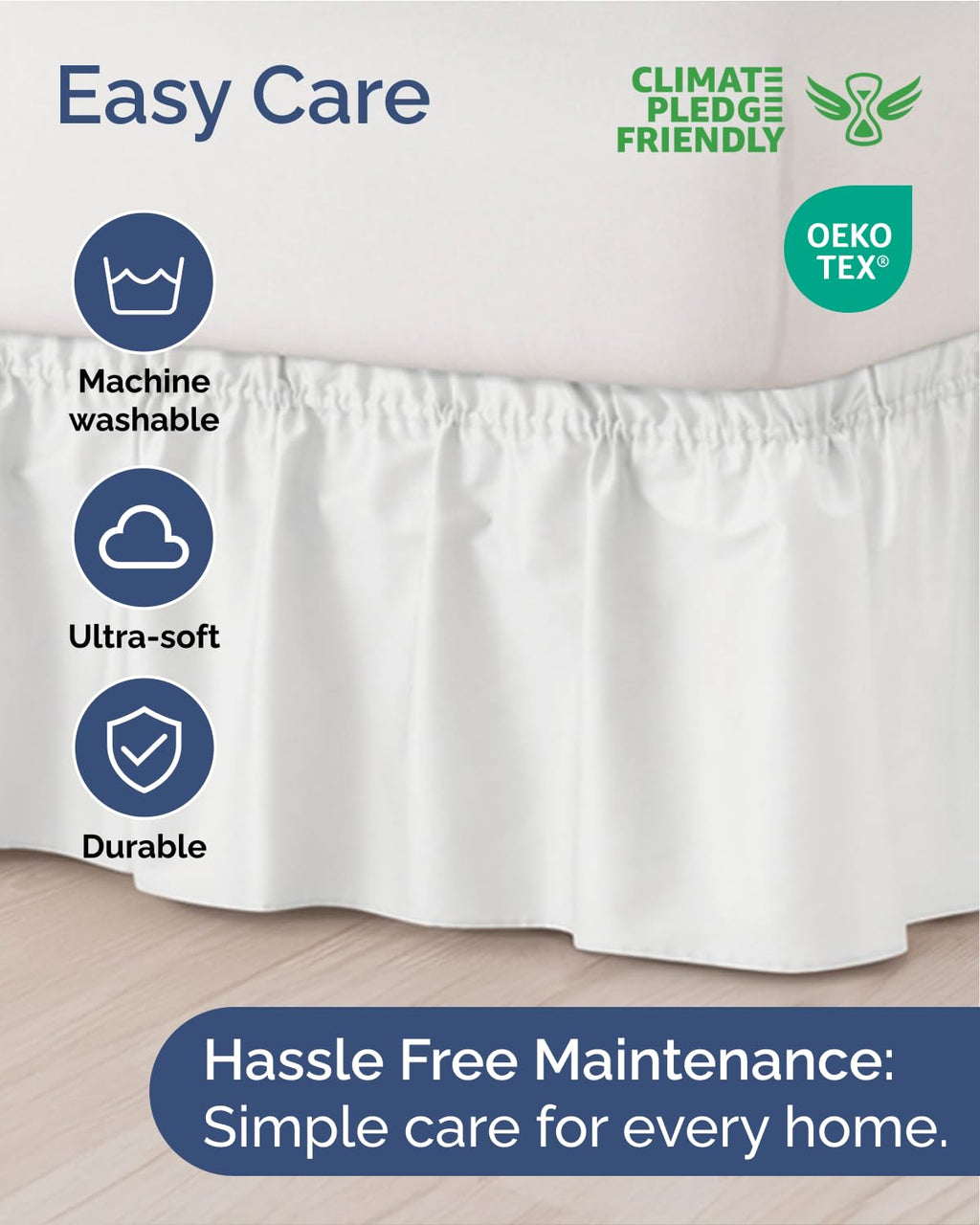 CGK Wrap Around Dust Ruffle Bed Skirt - Queen Size, 15" Inch, White | Easy Fit Elastic Strap, Adjustable Pleated Bedskirt w/Brushed Fabric, Wrinkle & Fade Free, for Women, Men, Kids & Teens