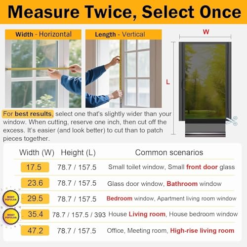 Upgraded One Way Window Privacy Film Sun Heat Blocking, 17.5" x 78.7" | Reflective Mirror Window Tint for Home Glass Windows Cover See Out Not In, Static Cling, Anti-UV, Anti-Glare, Black-Silver