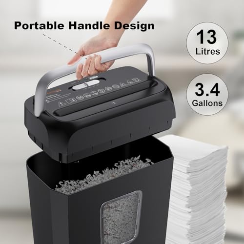 Bonsaii 6-Sheet Cross Cut Paper Shredder for Home, 3.4 Gal Bin | P-4 Security Level, Shreds Credit Cards, Staples & Paper Clips, with Portable Handle, Small Shredder for Home Office，C237-B