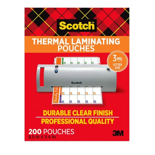 Scotch Thermal Laminating Pouches, 200 Count, Clear, 3 mil. | Ideal Office or School Supplies, Fits Letter Sized Paper (8.9 in. × 11.4 in.)