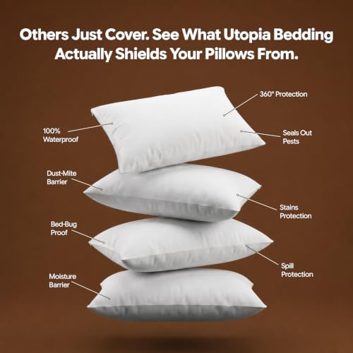 Ultimate Comfort Pillow Protectors with Zipper Standard Size - Set of 4 | Bed Bug & Dust Mite Proof Pillow Cases - 100% Waterproof, Soft & Moisture Wicking Pillow Encasements by Utopia Bedding