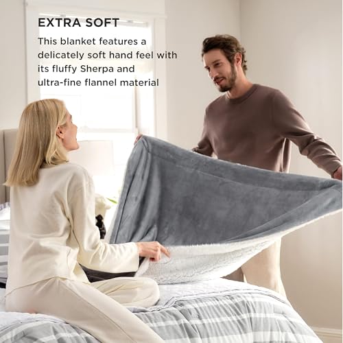Bedsure GentleSoft Sherpa Fleece Throw Blanket for Couch, Non-Heated, Thick & Warm Cozy Comfort Christmas Blanket for Winter Fall, Soft Fuzzy Plush Throw Gifts for Women and Men, Grey, 50x60 Inches