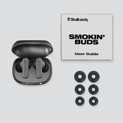 Skullcandy Smokin’ Buds Wireless Noise Isolating Earbuds - True Black | In-Ear Fit, Bluetooth, 20 Hours Battery, IPX4 Sweat and Water Resistant, Microphone for iPhone Android, Commuting, Studying