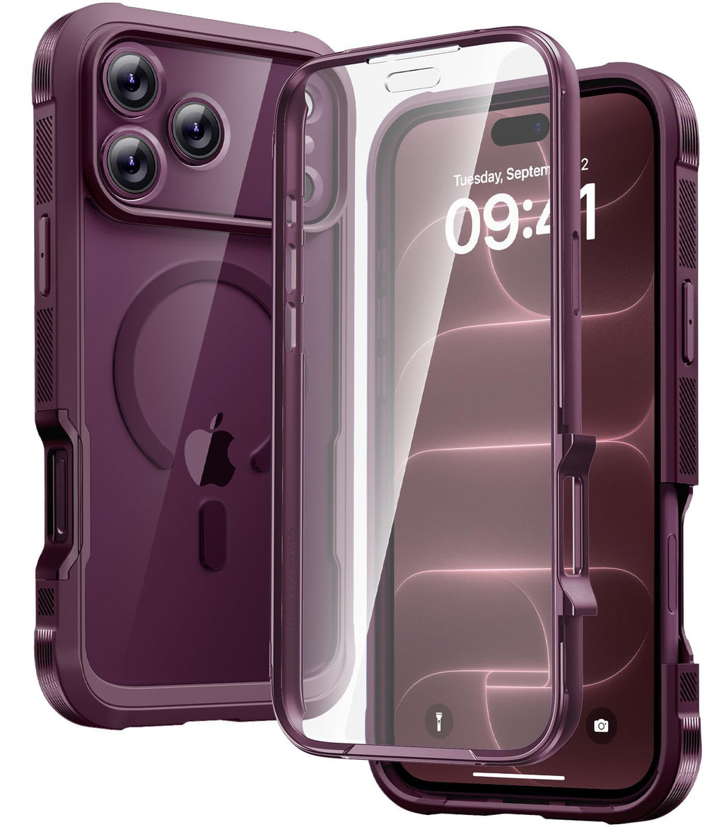 Diaclara Magnetic for iPhone 18 Pro Case with Screen Protector, Burgundy | Fit for MagSafe, Built‑in Anti‑Scratch Touch‑Sensitive Screen Protector, 360° Dual‑Layer Rugged, Mil‑Grade Drop Protection