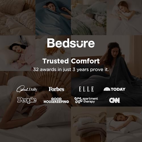 Bedsure Queen Sheet Set - 4 Pieces Soft, Breathable, Cooling Bed Sheets | Hotel Luxury Bedding for Kids, Women & Men, Oeko-Tex, Easy Care, Deep Pocket, Fade Resistant, Shrink Resistant, Emboss Design