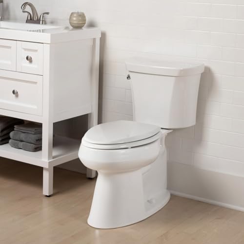 Mayfair Cassel slow close toilet seat, easy clean non-slip premium wood seat, install, made in USA, elongated, white