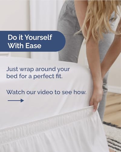 CGK Wrap Around Dust Ruffle Bed Skirt - Queen Size, 15" Inch, White | Easy Fit Elastic Strap, Adjustable Pleated Bedskirt w/Brushed Fabric, Wrinkle & Fade Free, for Women, Men, Kids & Teens