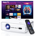 Aurzen Roku TV D1R Smart Portable Outdoor Projector with WiFi and Bluetooth | Roku TV Built-in, All Top Apps, 1080P FHD, DoIby Audio, Auto Focus & Keystone, Zoom, Mini Projector for Home & Outdoor Movies