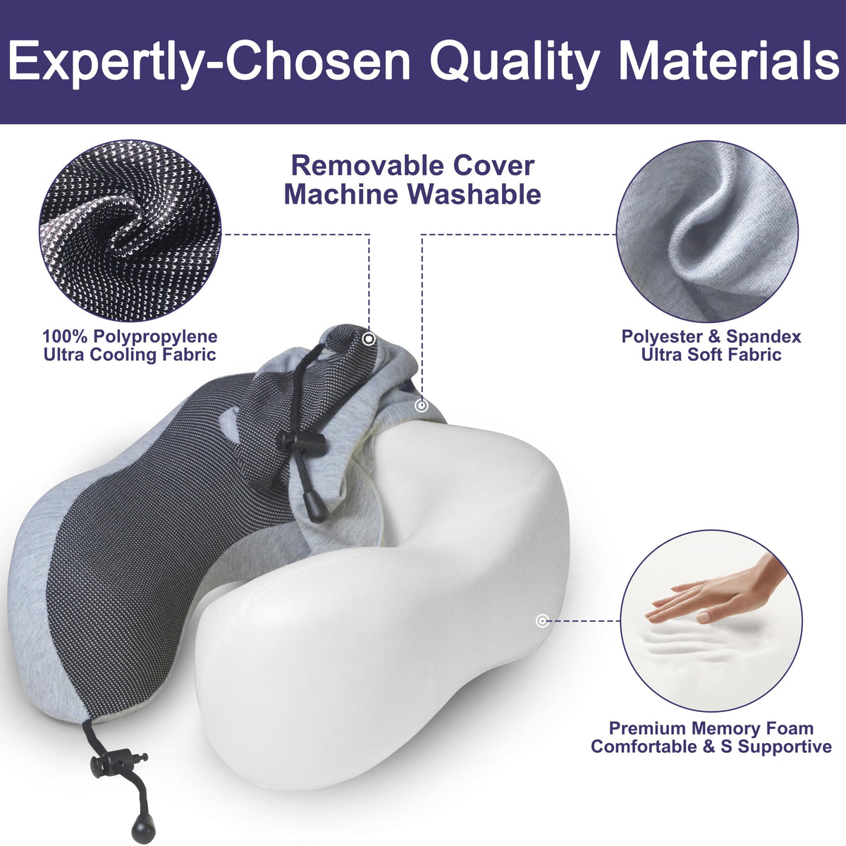 napfun Neck Pillow for Traveling, Upgraded Travel Neck Pillow for Airplane 100% Pure Memory Foam Travel Pillow for Flight Headrest Sleep, Portable Plane Accessories, Light Grey