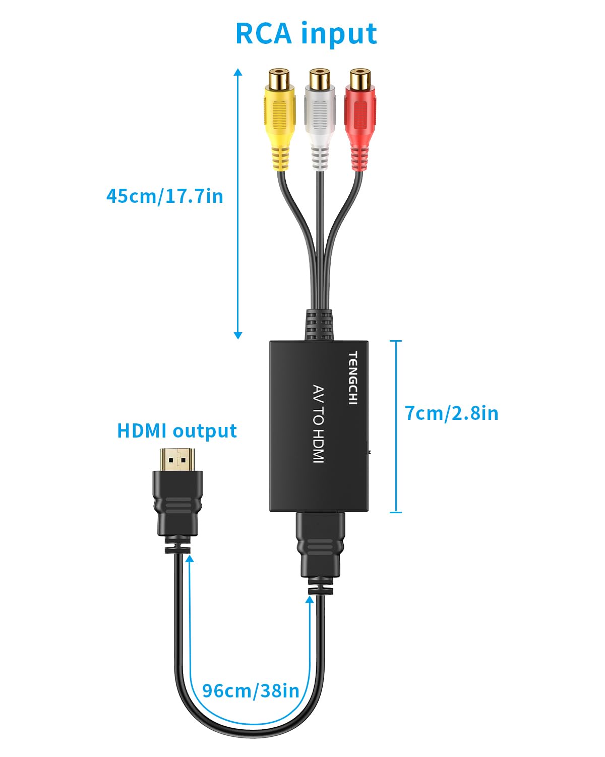 Tengchi RCA to HDMI Converter, AV to HDMI Adapter | Composite to HDMI Support 1080P PAL/NTSC For PS1, PS2, PS3, STB, Xbox, VHS, VCR, DVD Players