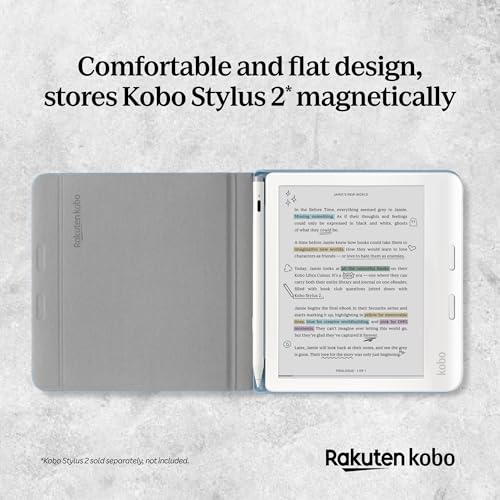Kobo Libra Colour SleepCover Case | Dusk Blue Stylus Notebook | Sleep/Wake Technology | Built-in 2-Way Stand | Vegan Leather | Compatible with 7” Kobo Libra Colour eReader