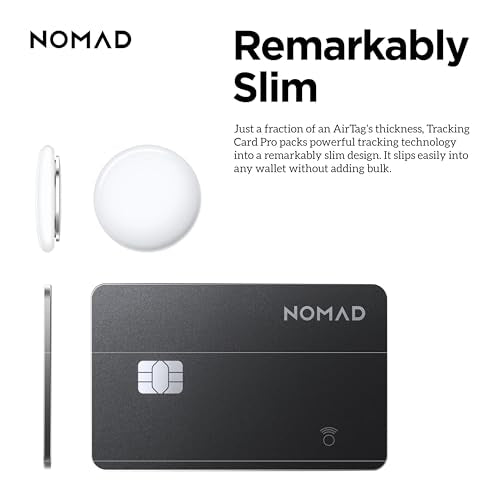 Nomad Tracking Card Pro Black, Premium Wallet Tracker with Apple Find My, 16-Month Battery Life, IPX7 Waterproof, Polycarbonate and Aluminum Design, TSA Approved, Wireless Rechargeable, iOS Only
