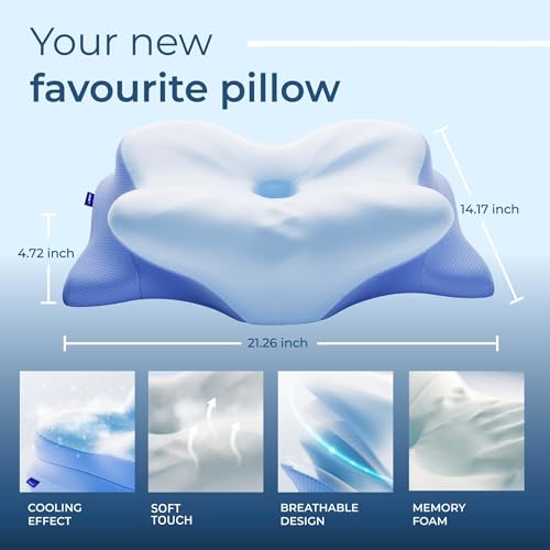 Derila Ergo Cervical Neck Pillow for Sleeping Pillow Contour Memory Foam Pillows for Back, Side Sleeper Pillows 21.25 x 14.17 x 4.72 inches