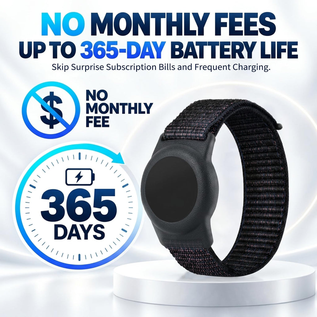GPS Tracker for Kids with Real-Time Location Tracking & Family Sharing, Apple & Android Compatible, No Monthly Fees & No SIM Card, Wristband & Keychain Included, IP68 Waterproof, Black