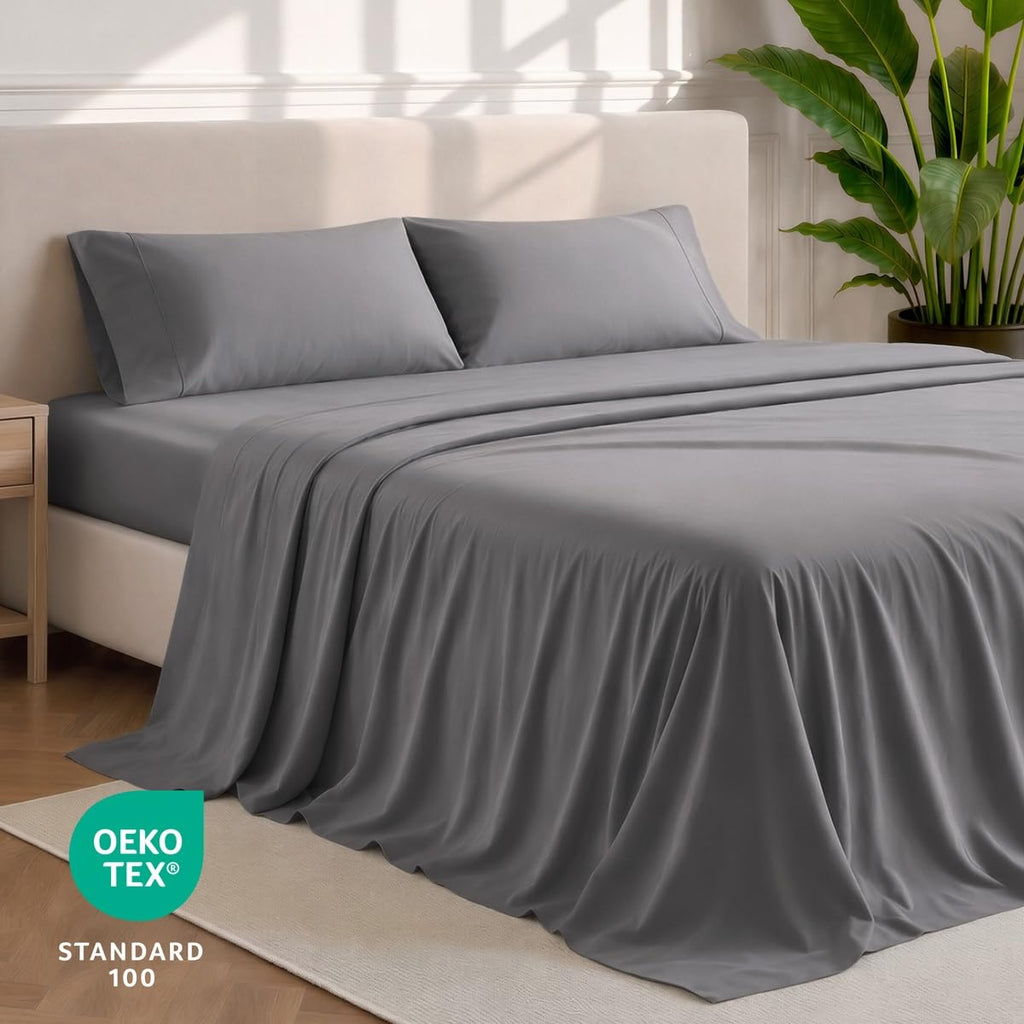 Bare Home Queen Sheet Set - 1800 Ultra-Soft (Queen, Grey) | Deep Pockets 6 to 15 Inches, Breathable, Hypoallergenic, Hotel Luxury, Easy Fit, Soft, All-Season