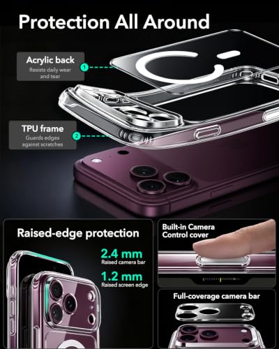 ESR Classic Hybrid for iPhone 17/18 Pro Case, Clear | Long-Lasting Anti-Yellowing, Ultra-Thin, Compatible with MagSafe, 3X Military-Grade Protection, Camera Control