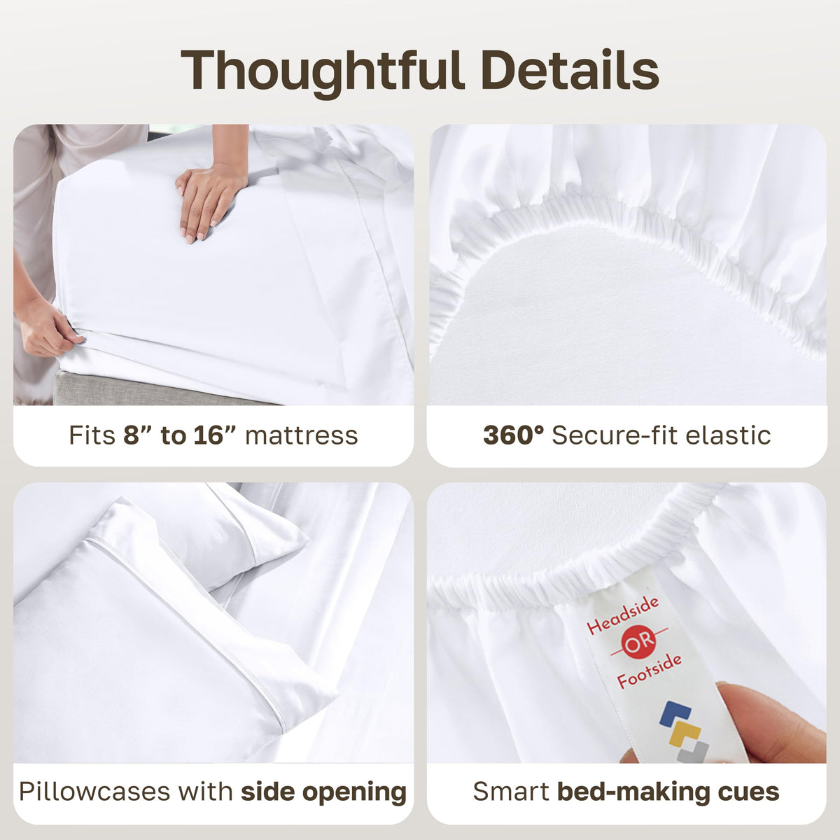 California Design Den Soft 100% Cotton Sateen Queen Bed Sheets Set, White | 400 Thread Count Backed by Good Housekeeping Seal, 16" Deep Pocket, All-Around Elastic, Durable, Easy Care