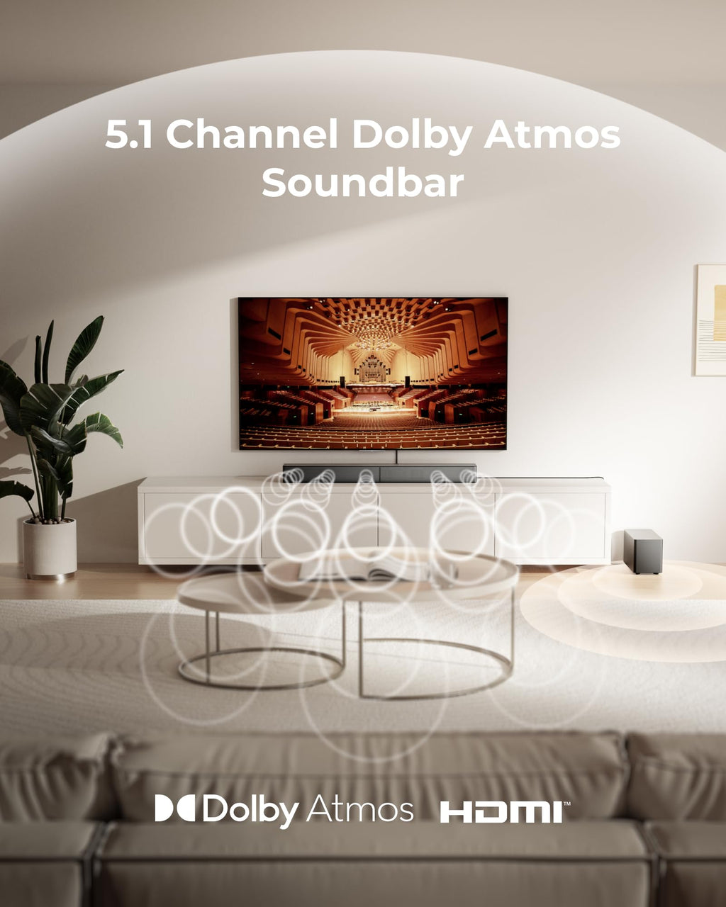 ULTIMEA 5.1CH Surround Sound Bar System with Dolby Atmos, Poseidon M60 | VoiceMX, BassMX, APP, 300W Soundbar for Smart TV, Surround Sound System for TV, with Subwoofer, Bluetooth 5.4