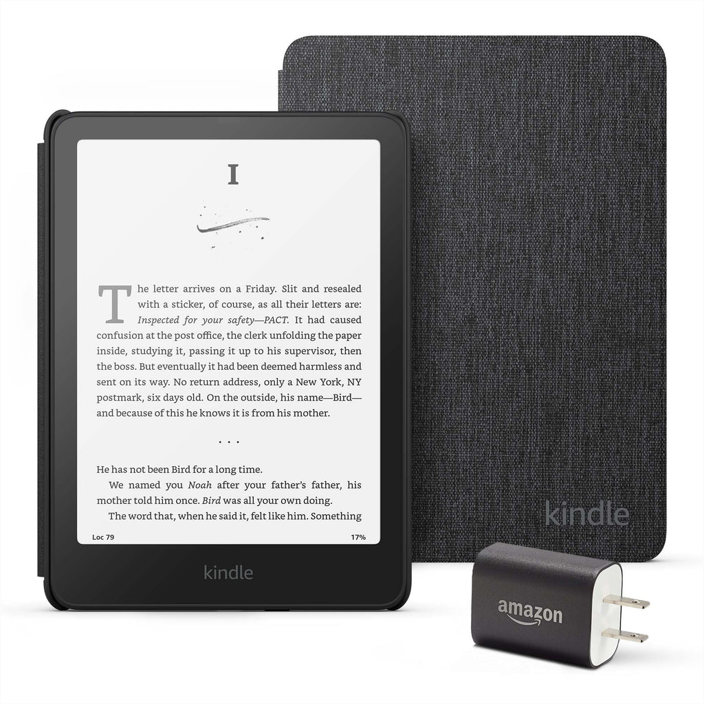 Amazon Kindle Paperwhite Bundle: Includes, Amazon Kindle Paperwhite 16GB | Black, Fabric Cover| Black, & Power Adapter