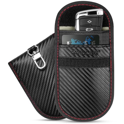 TICONN 2PK Faraday Bag for Car Key Fob, Anti-Theft NFC RFID Blocking Pouch | Protect Against Keyless Car Theft, Dual-Pocket Storage, Water-Resistant Exterior, Secure Keychain Hole, 3 Size Options