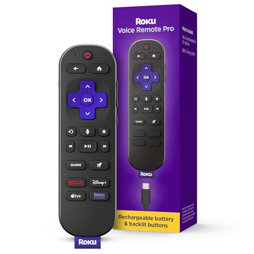 Roku Voice Remote Pro (2nd Ed.), TV Remote Control with Backlit Buttons | Hands-free Voice Controls, Rechargeable, & Lost Remote Finder - Replacement Compatible with All Roku TV, Players & Audio