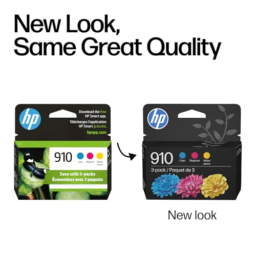 HP 910 Cyan, Magenta, Yellow Ink Cartridges (3-Pack) | Works with OfficeJet 8010, 8020 Series, OfficeJet Pro 8020, 8030 Series | Eligible for Instant Ink | 3YN97AN