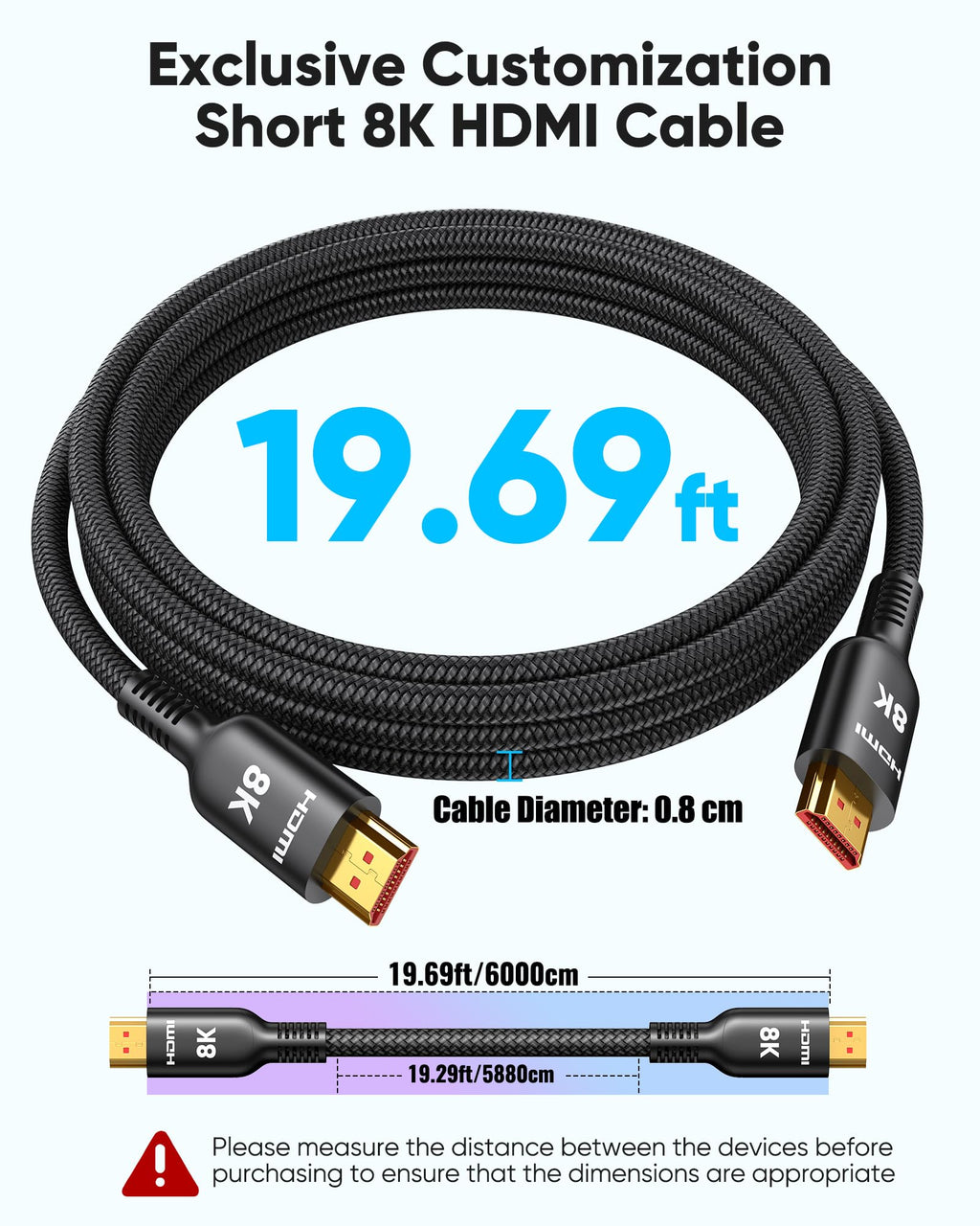 Highwings Long HDMI Cable 20 FT, 10K 8K Ultra HD High Speed 2.1 HDMI 48Gbps | Braided HDMI Cord-4K@120Hz 8K@60Hz, DTS:X, HDCP 2.2&2.3,eARC, HDR 10 Compatible with DVD Player/PS5/HDTV/Blu-ray