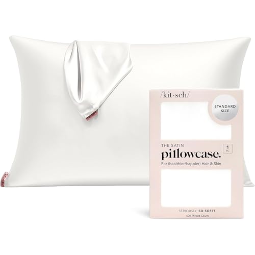 Kitsch Satin Pillowcase with Zipper - Standard Size, Ivory | Softer Than Silk Pillow Cases, Smooth Cooling Satin Pillow Case for Hair and Skin, Wrinkle-Free, Machine Washable