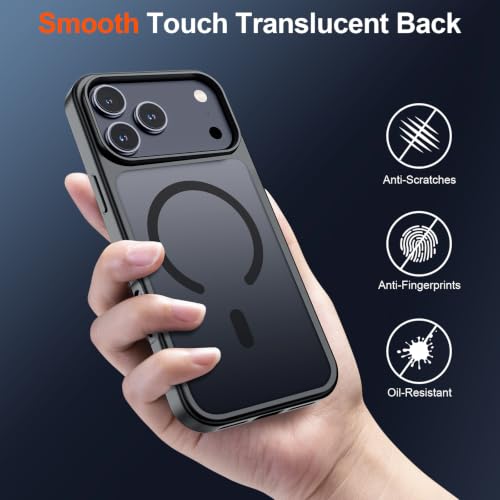 SUPFINE Magnetic for iPhone 18 Pro Max Case/17 Pro Max Case Black | With Screen Protector, Translucent Matte, Compatible with MagSafe, Military Grade Drop Proof, Rugged Shockproof Protective