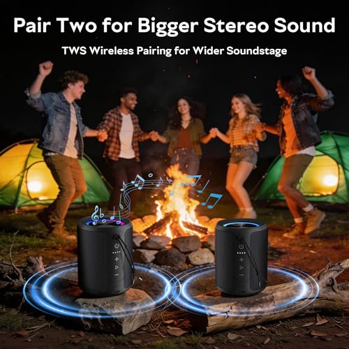 DUDGSIS Portable Bluetooth Speaker, 20W Stereo, IPX7 Waterproof, RGB Light | 15H Playtime, Bluetooth 5.3, TWS Pairing & AUX Input; Compact Outdoor Speaker for Shower, Pool, Beach & Hiking