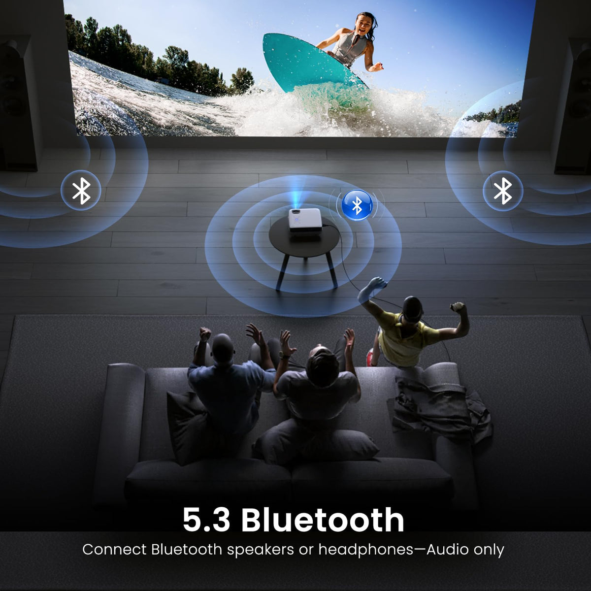 HAPPRUN Native 1080P Bluetooth Projector - Standard | Native 1080P • Mini & Portable • Easy Setup • Built-in Speaker • HDMI for PC, Laptop & PS5