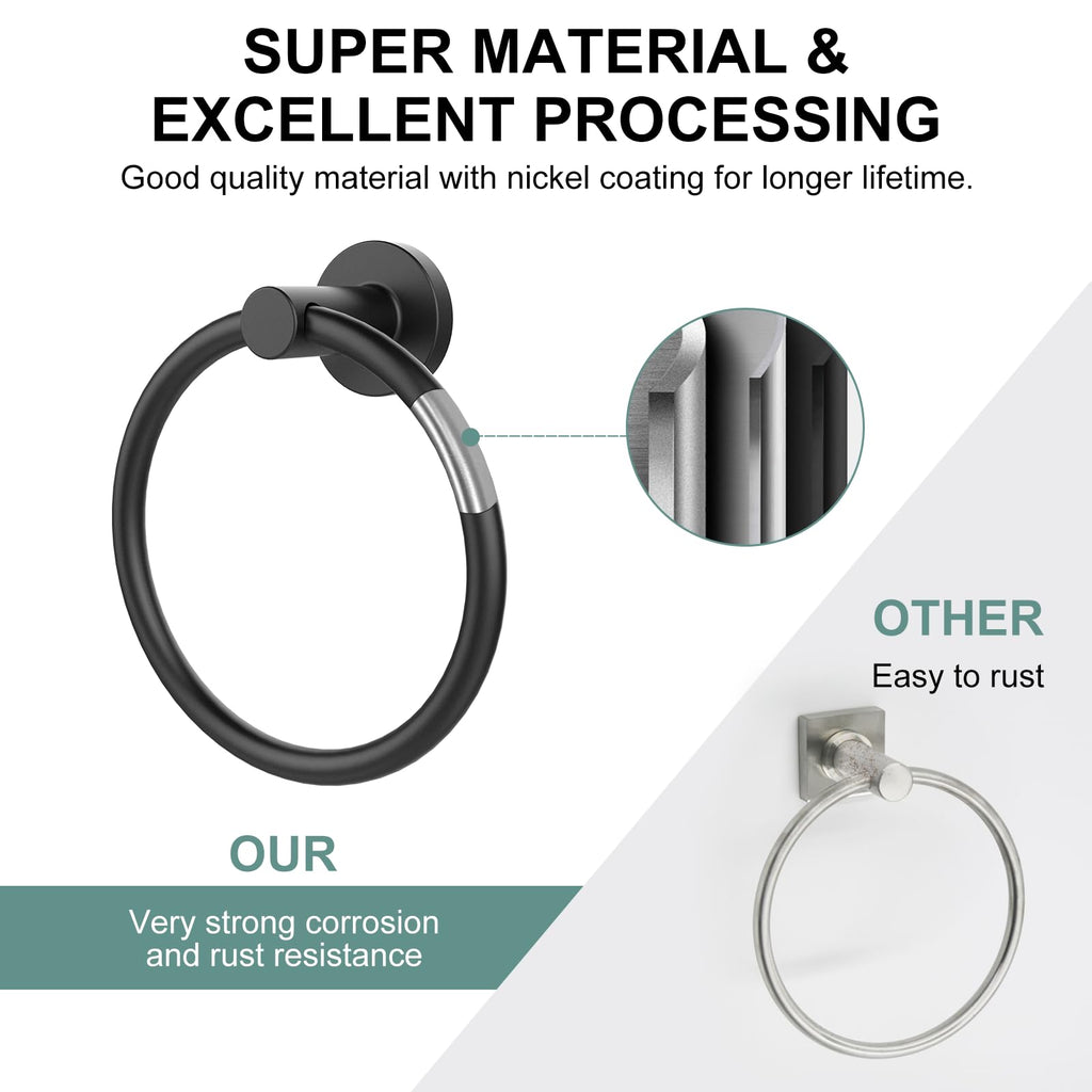 SetSail Towel Holder for Bathroom Wall Matte Black Towel Ring | Stainless Steel Hand Towel Holder Heavy Duty Towel Hanger for Bath, Kitchen