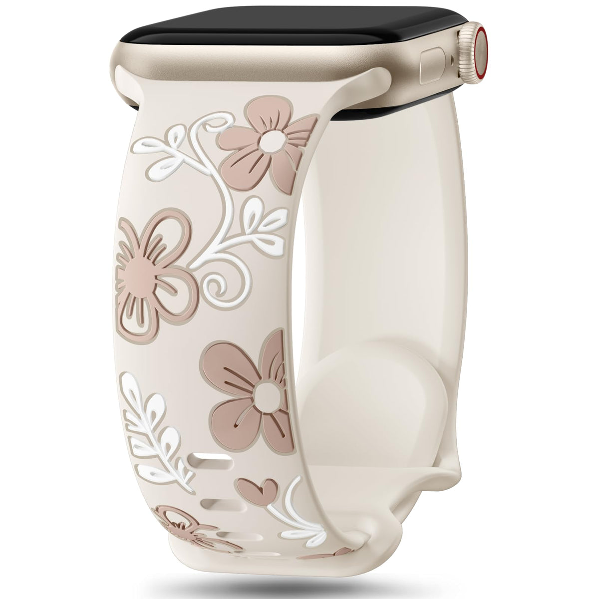 Witzon Floral Silicone Band Compatible with Apple Watch Bands For Women | 40mm 41mm 38mm 42mm 44mm 45mm 46mm 49mm, Engraved Cute Dressy Strap for iWatch Series 12 11 10 9 8 7 6 5 SE Ultra 4 3 2 1