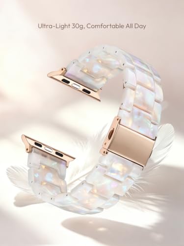 V-MORO Resin Bands Compatible with Apple Watch Band,41mm/40mm/38mm/42mm | Fashion Lightweight Strap for iWatch Series 12/11/10/9/8/7/6/5/4/3/2/1,Women Jewelry Dressy Bracelet Adjustable,Ivory White