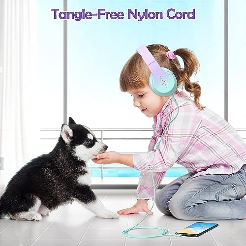 Candy Bila Wired Kids Headphones for School, Over-Ear for Boys Girls | Volume Limiter 85/94dB, HD Stereo Sound, Microphone and Wired Control,Foldable Design, Gradient Purple