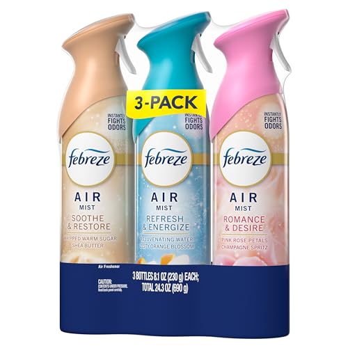 Febreze Air Mist, Air Freshener, Odor Fighting Room Spray, Deodorizer for Home Bathroom Kitchen Office Apartment, Soothe & Restore, Refresh & Energize, Romance & Desire Variety Pack, 8.1oz (Pack of 3)