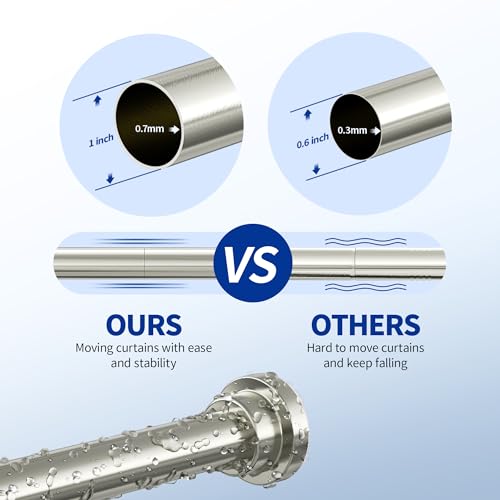 Mcrbeay Shower Curtain Rod, 1" Diameter Heavy Duty Tension Shower Rod | Adjustable 28-74 inch Non Slip No Drill Spring Tension Rod For Bathroom, Shower Stall, No Rust, Brushed Nickel