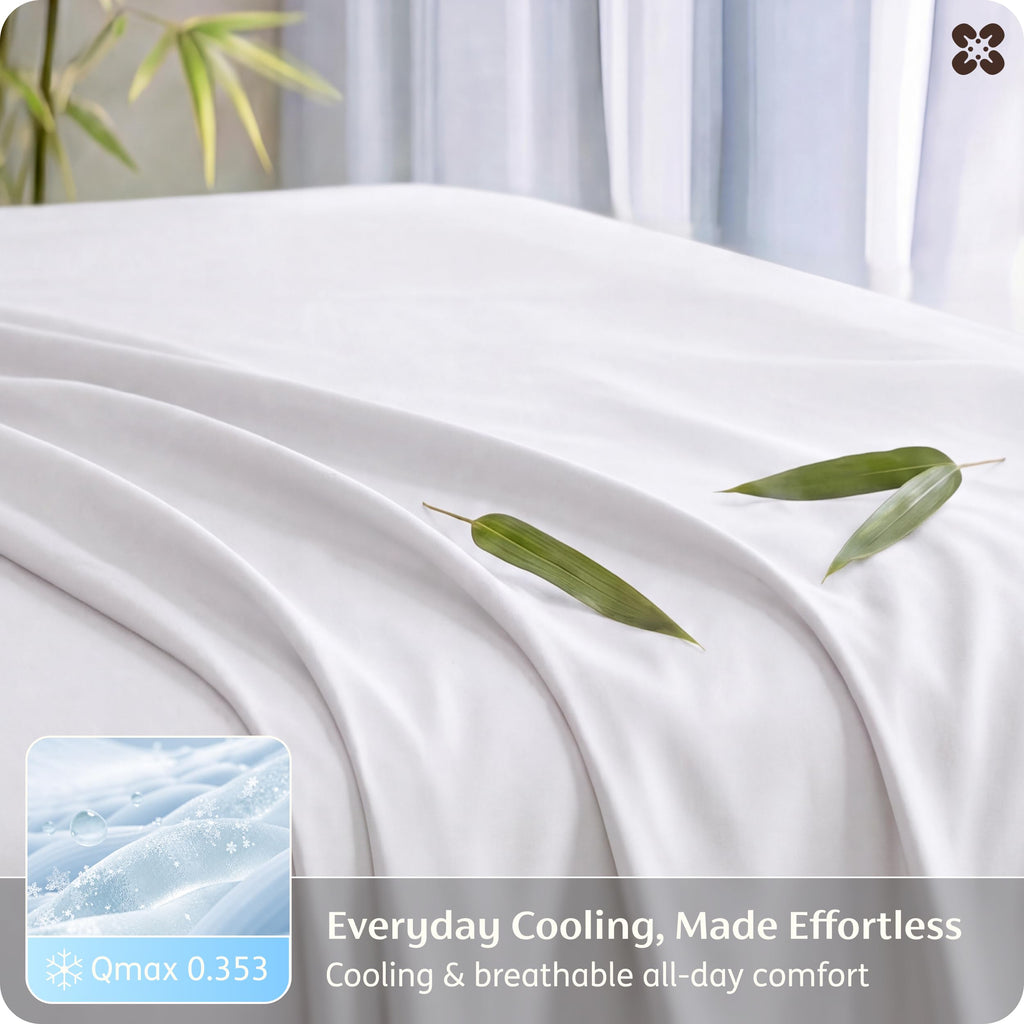 Bedsure PureWoven 100% Rayon Derived from Bamboo, Queen Sheets, 4 Pieces | Featured in Forbes Vetted, Cooling Sheets for Hot Sleepers, Breathable & Silky Soft, 16" Deep Pocket Bedding, White