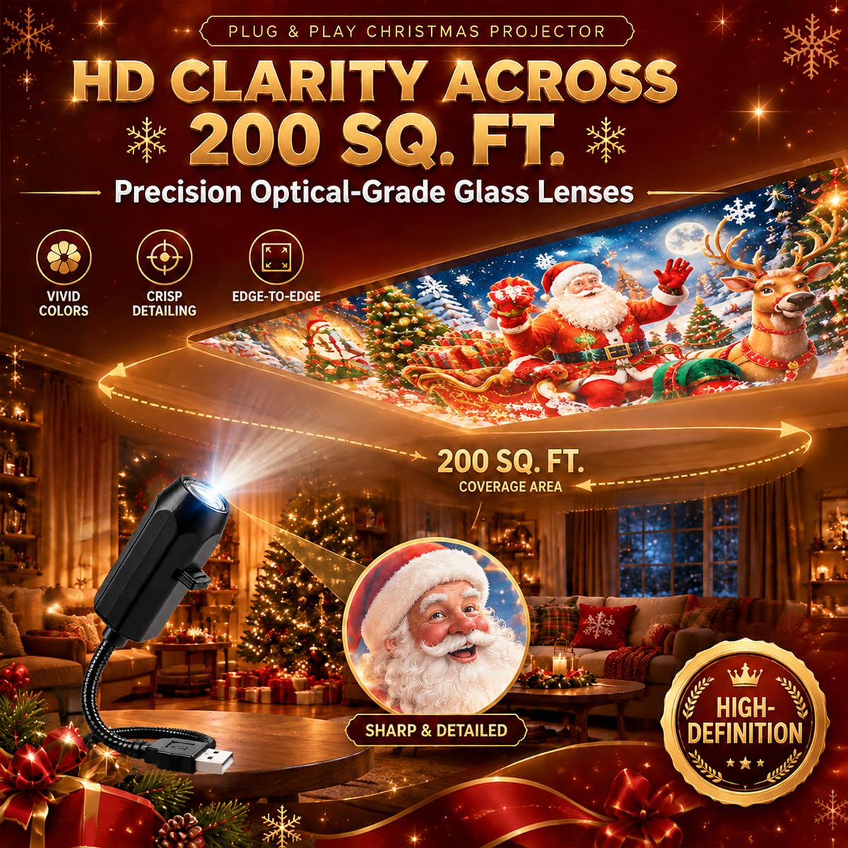 10 Pack Plug and Play HD Christmas Projector, 10 Festive Scenes, 360° Flexible Neck for Bedroom,Home Theater,Car