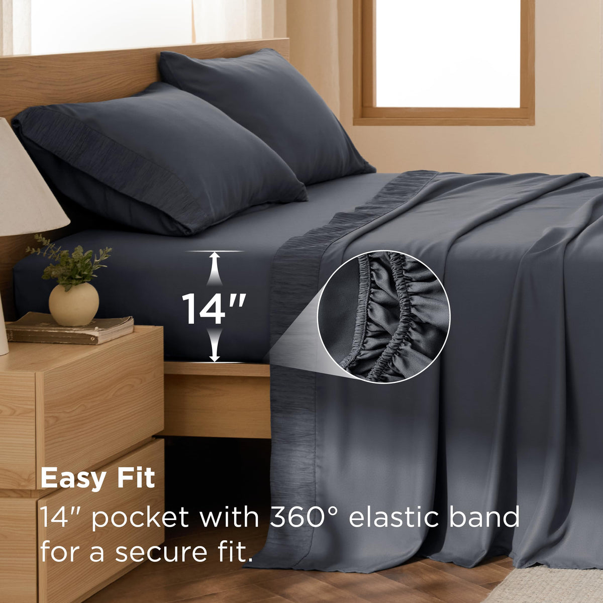 Bedsure Queen Sheet Set - 4 Pieces Soft, Breathable, Cooling Bed Sheets | Hotel Luxury Bedding for Kids, Women & Men, Oeko-Tex, Easy Care, Deep Pocket, Fade Resistant, Shrink Resistant, Emboss Design