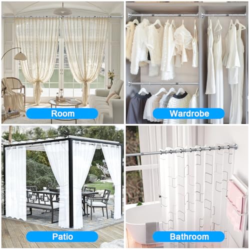 TEECK Shower Curtain Rod, 32-80 inch Adjustable Spring Tension Curtain Rod, Never Rust Anti-Slip Shower Curtain Rod for Bathroom, No Drilling, Never Collapse, Easy to Use, Silver