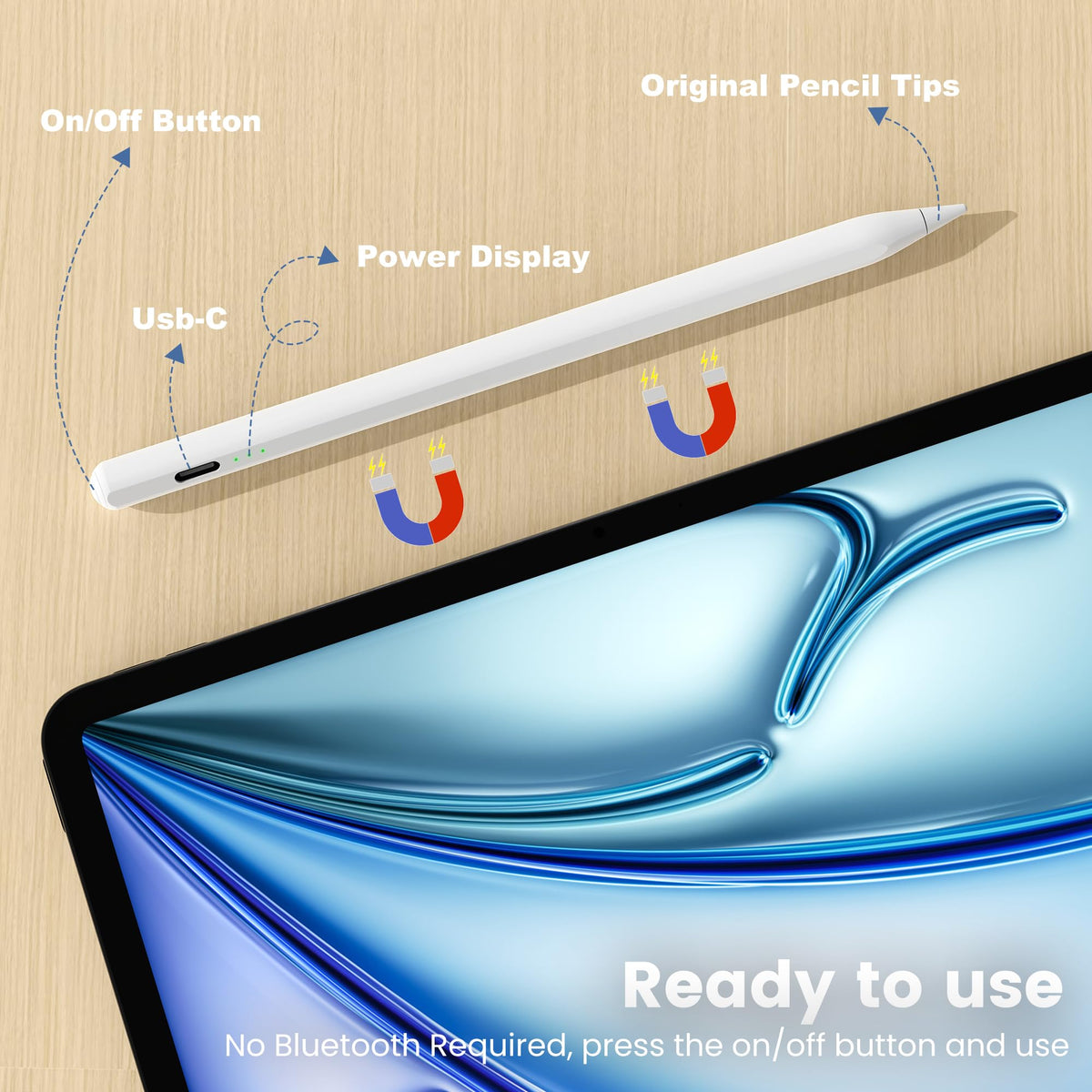 Penlike Pencil for Apple iPad 2026-2018, Fast Charge Stylus Pen for iPad | Fits for iPad A16/11-6th, Air 11"/13" M4/M3/M2/5th-3rd, Pro 13/11/M4/12.9, Mini A17 Pro/6/5th Palm Rejection,Tilt Sensitivity