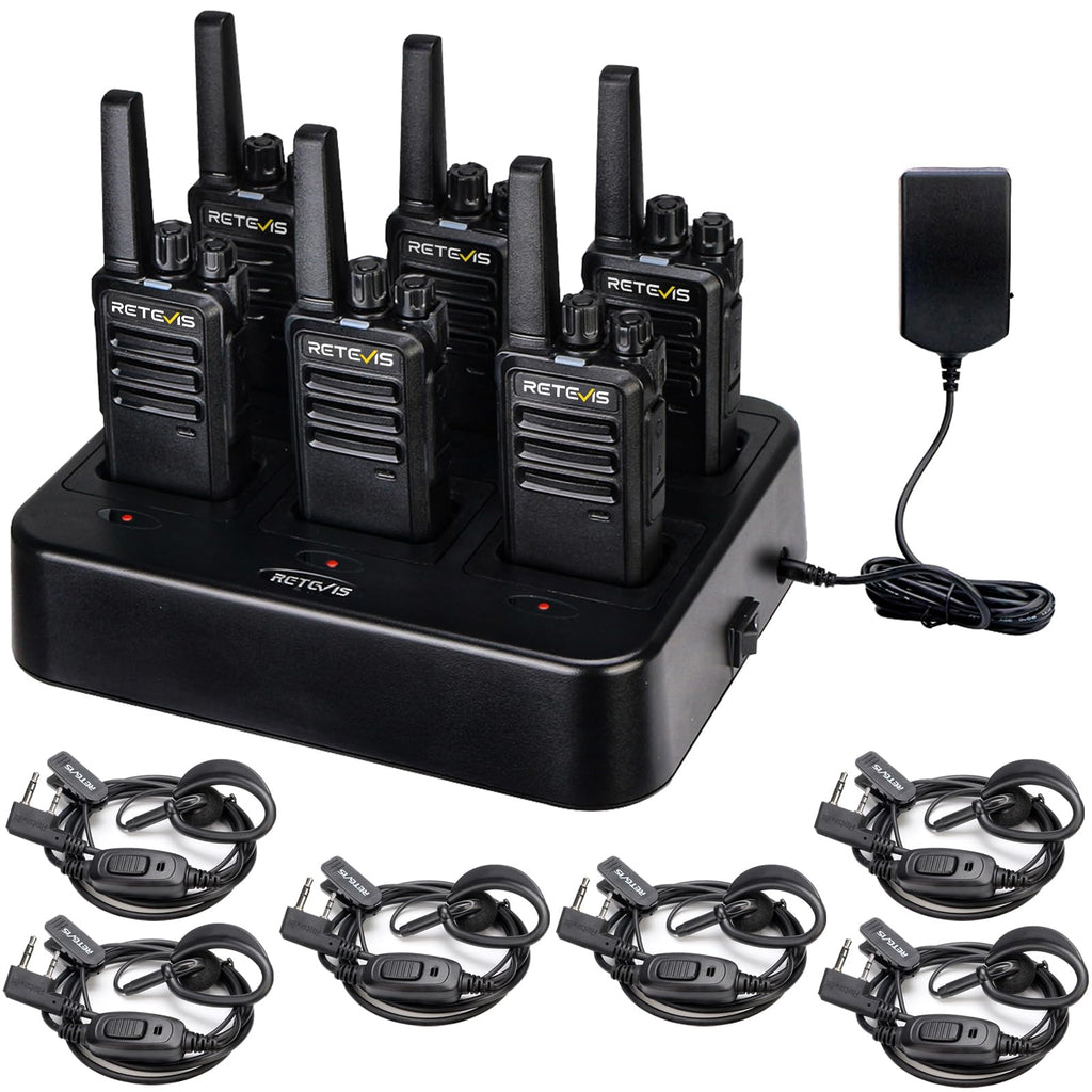 Retevis RT68 Business FRS Walkie Talkies Long Range with Earpieces 6 Pack | Rugged & Compact, License-Free, Powerful 500mW Speaker, 12-Hour Battery, Long-Term Supply, for Schools, Retail & Hospitality