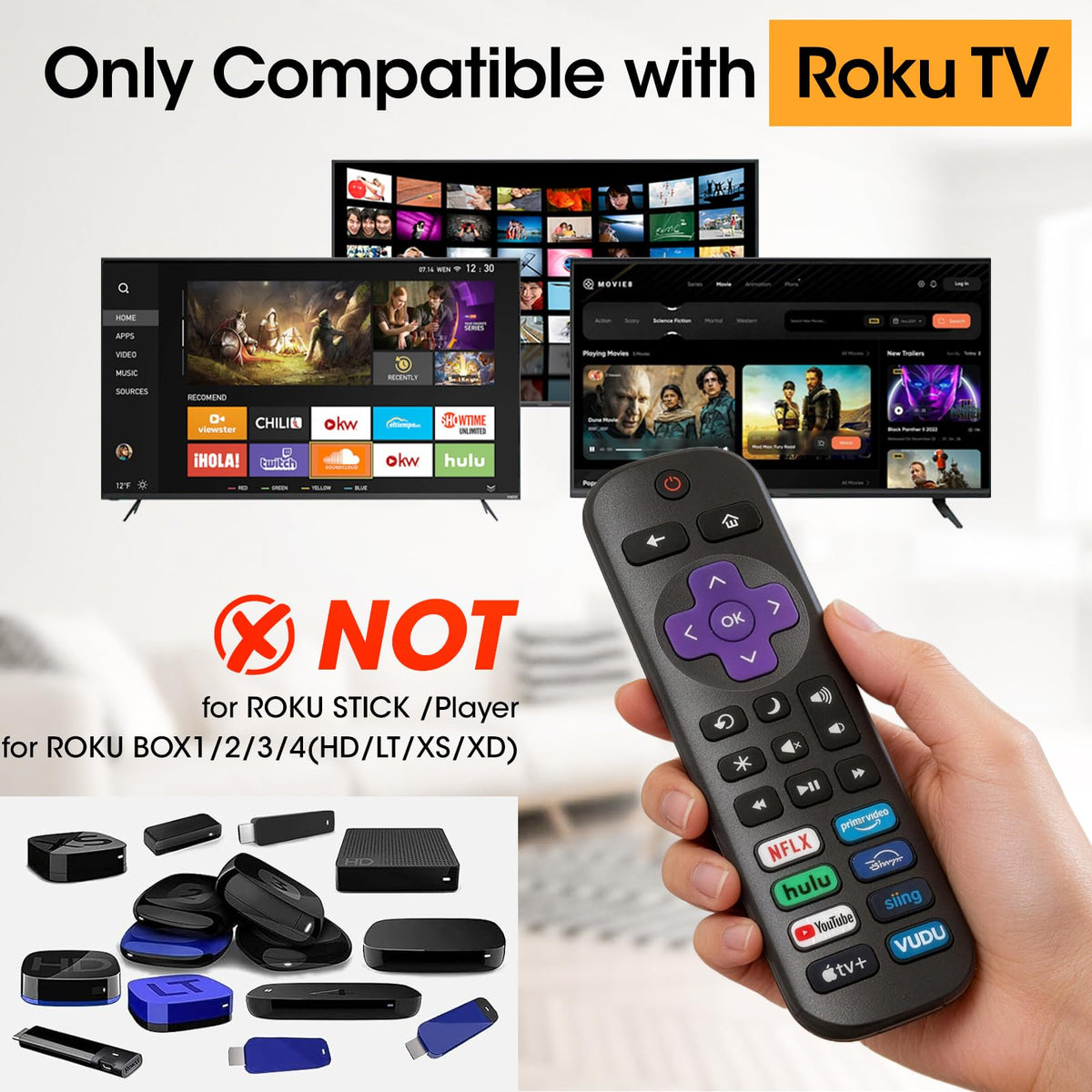 2 Pack Replacement Remote Control Only for Roku TV, Compatible for TCL Roku/Hisense Roku/Onn Roku/Sharp Roku/Philips Roku/Element Roku/Westinghouse Roku TVs (Not for Roku Stick, Box or Speaker)