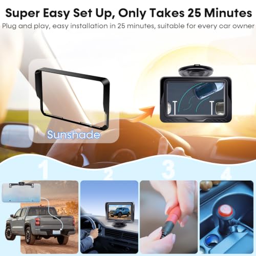 HD 1080P Backup Camera Plug & Play: Fast 60FPS Smooth Real-Time Clear View | 25-Minute Easy to Install, Monitor Easy Setup, Bright and Clear Night Vision, Dustproof & Weatherproof for Cars Trucks SUVs