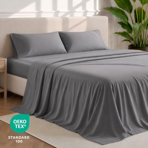 Bare Home Queen Sheet Set - 1800 Ultra-Soft (Queen, Grey) | Deep Pockets 6 to 15 Inches, Breathable, Hypoallergenic, Hotel Luxury, Easy Fit, Soft, All-Season
