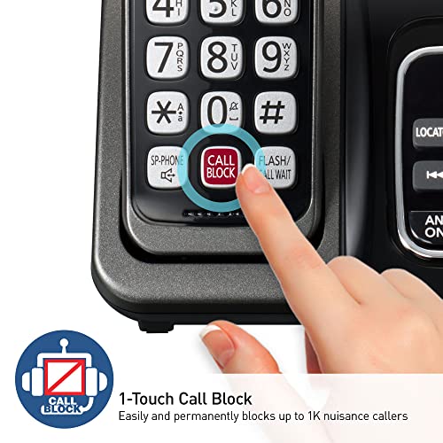 Panasonic Cordless Phone with Answering Machine, 2 Handsets Landline Phone | Home phones landline cordless featuring an answering machine, call block and caller ID, Metallic Black, KX-TGD832M