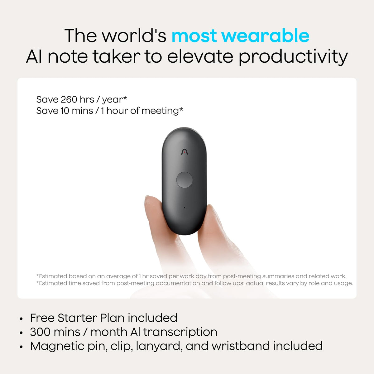 Plaud NotePin S Wearable AI Voice Recorder, Transcribe & Summarize, Black | AI Note Taker for Meetings Interviews, Professionals, Teams, 112 Languages, App Control, Find My, 4 Accessories