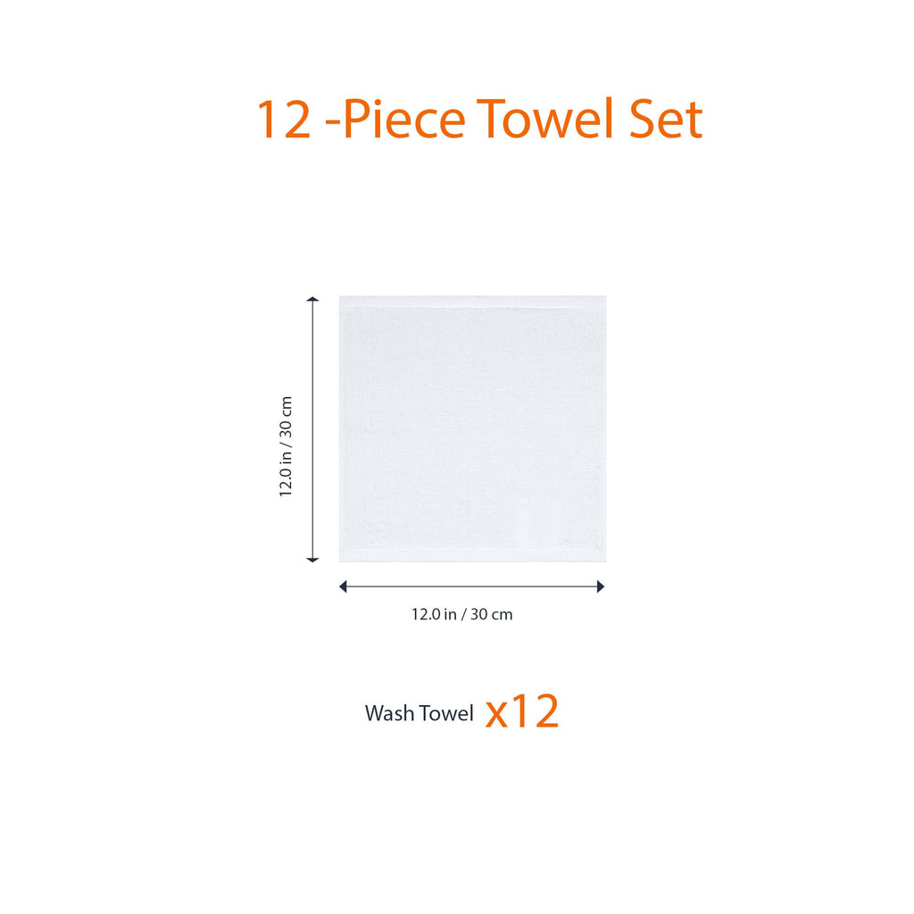 Amazon Basics Cotton Washcloths, Lightweight Quick-Dry, Absorbent Face and Body Towel Set, 12" x 12", White, 12-Pack