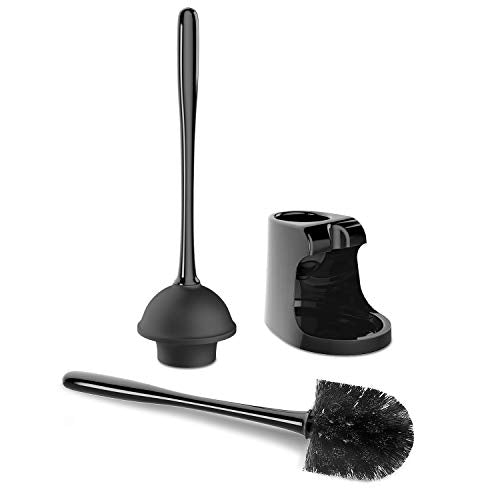 MR.SIGA Toilet Plunger and Bowl Brush Combo for Bathroom Cleaning, Black | Heavy duty toilet brush and plunger set, toilet bowl brush and plunger with holder